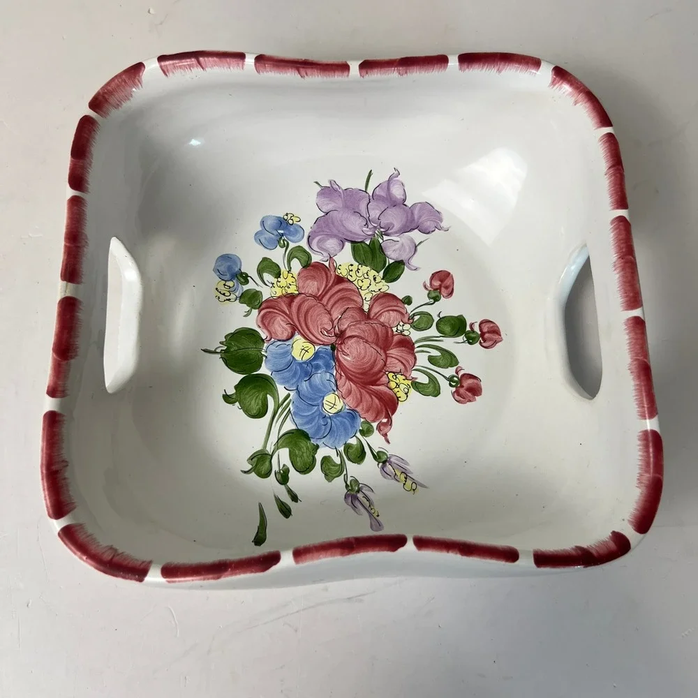 H Siegfried Soufflenheim Ceramic Bowl White Floral Hand Painted Farmhouse Chef
